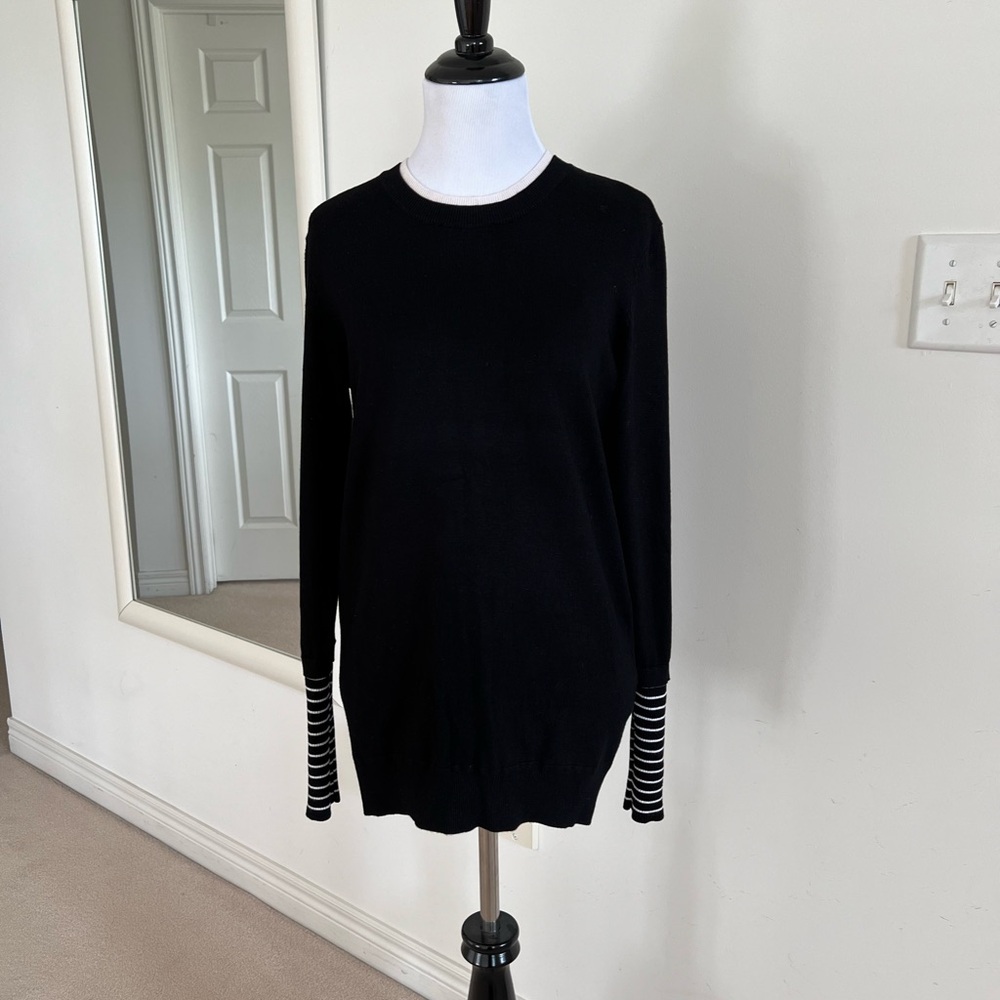 Black sweater with stripe sleeves